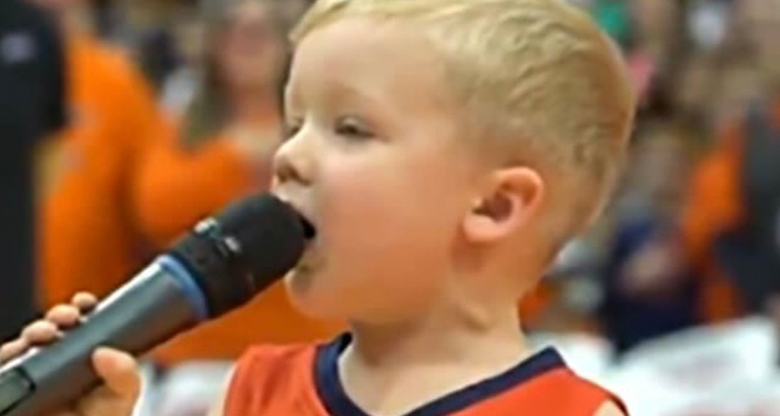 Brave toddler agrees to sing national anthem before crowd, only to have 6,000 people on their feet